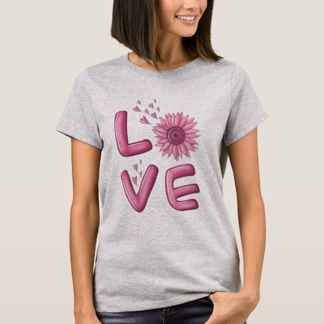 Love Pink Sunflower Womens  T-Shirt (Front)