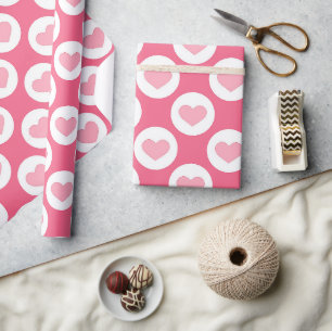 Love Pink Valentines Hearts Pattern Wrapping Paper