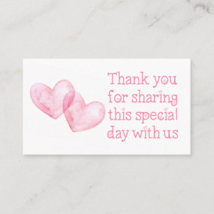 Love Pink Watercolor Heart Thank You Wedding Place Card