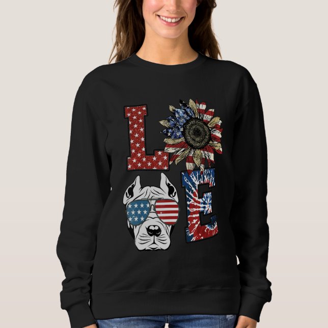Love Pitbull Dog USA Flag Sunflower Tie Dye Sweatshirt (Front)