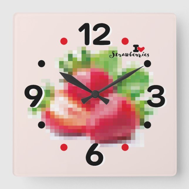 LOVE PIXEL FRUIT BY MASANSER STRAWBERRIES SQUARE WALL CLOCK (Front)
