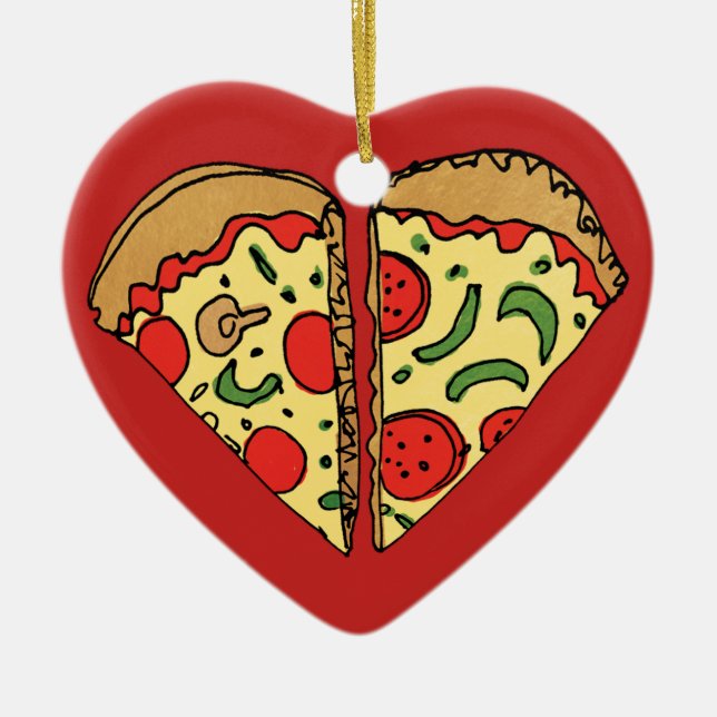 Love Pizza Add Names Ceramic Tree Decoration (Front)