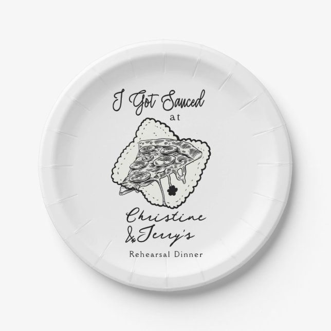Love & Pizza |  Casual Rehearsal Dinner Paper Plate (Front)