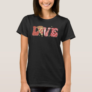 Love Pizza Foods Leopard Hearts Retro Groovy Valen T-Shirt
