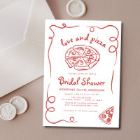 Love & Pizza Italian Hand Drawn Red Bridal Shower