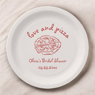 Love & Pizza Italian Hand Drawn Red Bridal Shower Paper Plate