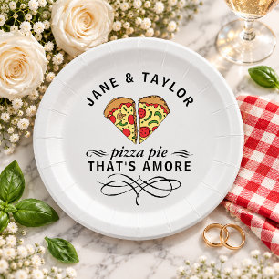Love Pizza Pie That's Amore Quote Names Wedding Paper Plate