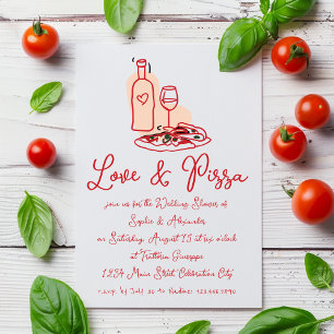 Love & Pizza Whimsical Hand Drawn Wedding Shower Invitation