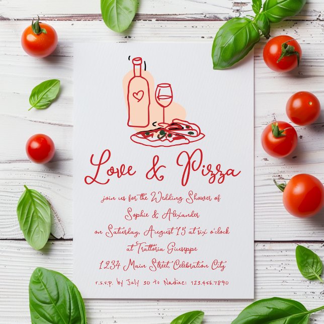 Love & Pizza Whimsical Hand Drawn Wedding Shower Invitation (Creator Uploaded)