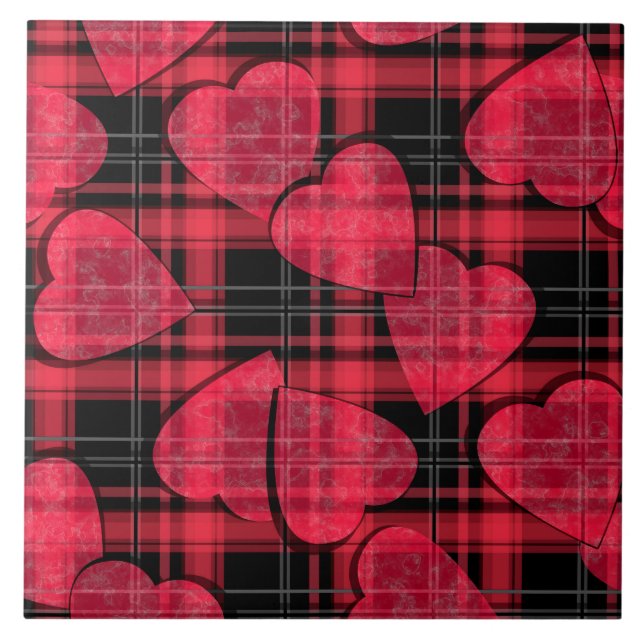 Love plaid ceramic tile (Front)