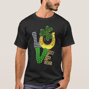 Love Plaid Leopard Shamrock C Horse Shoes Patrick' T-Shirt