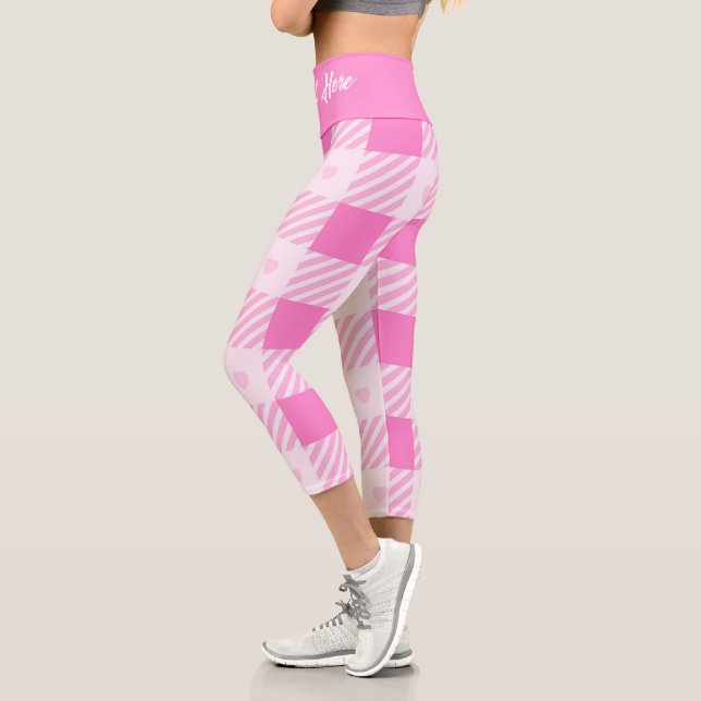 Love Plaid Modern Pink Collection Capri Leggings (Left)
