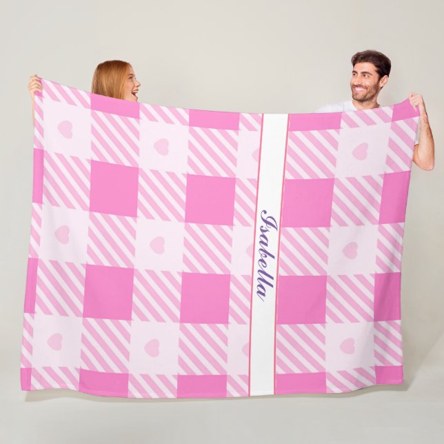 Love Plaid Modern Pink Collection Fleece Blanket (In Situ)