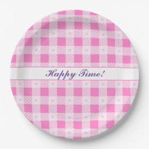 Love Plaid Modern Pink Collection Paper Plate