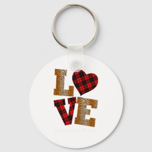 Love Plaid Red Leopard Kindergarten Teacher Valent Key Ring