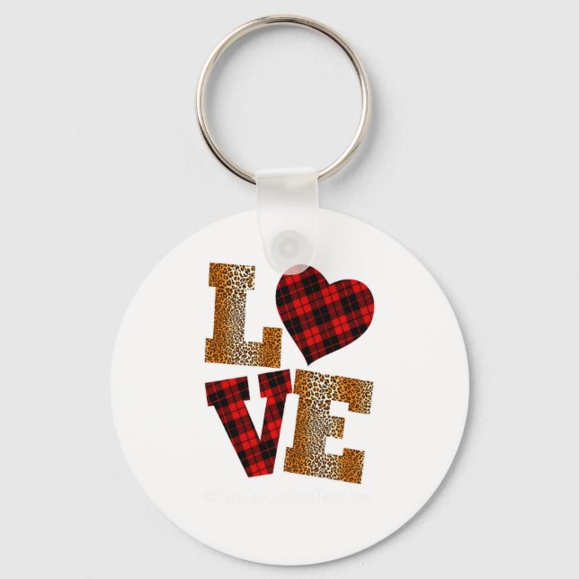 Love Plaid Red Leopard Kindergarten Teacher Valent Key Ring (Front)
