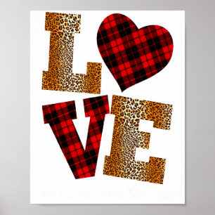 Love Plaid Red Leopard Kindergarten Teacher Valent Poster