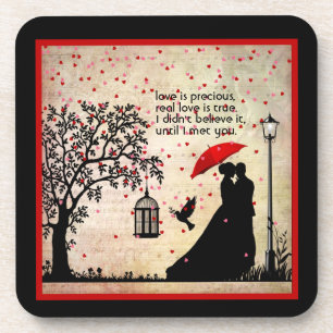 Love poetry black white vintage elegant hearts coaster