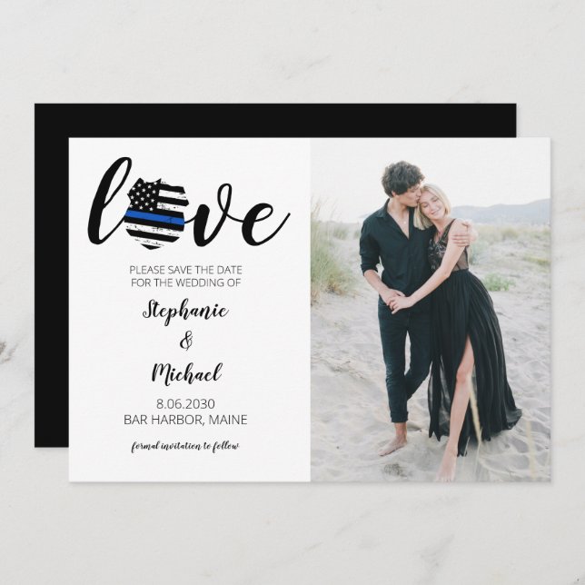 Love Police Law Enforcement Wedding Photo Save The Date (Front/Back)
