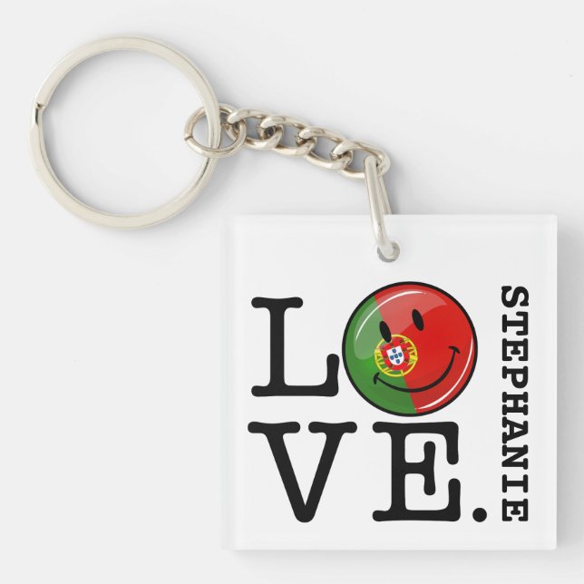 Love Portugal Smiling Flag Key Ring (Front)