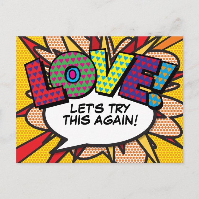 LOVE Postponed Change of Date Comic Book Pop Art Announcement Postcard (Front)