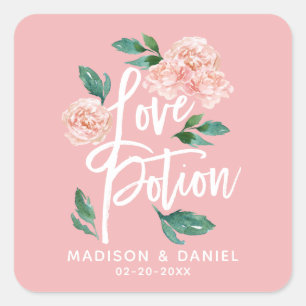 Love Potion Blush Pink Floral Personalised Square Sticker