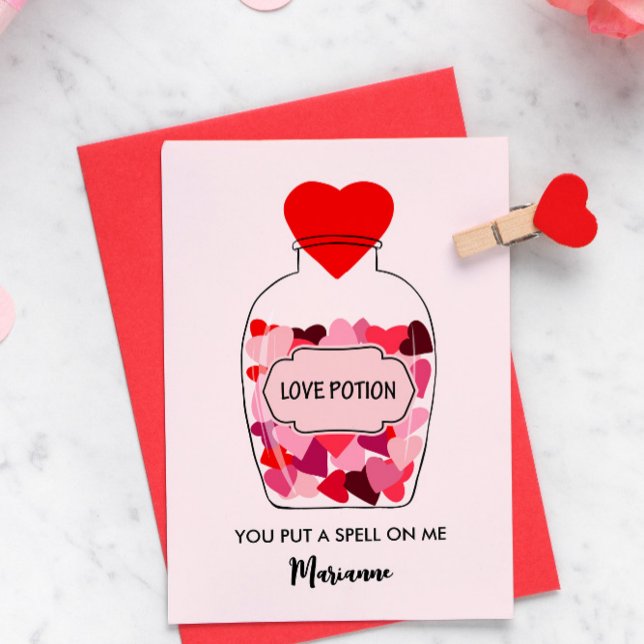 Love Potion Bottle of Hearts Custom Valentine Holiday Card (Creator Uploaded)