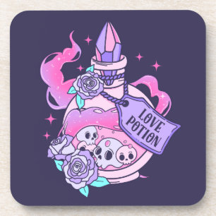 Love Potion Cute Pink Halloween Potion Bottle Coaster