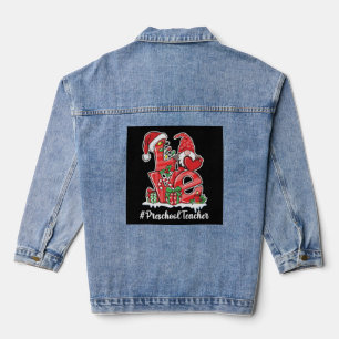 Love Preschool Teacher Gnome Christmas Pyjamas Denim Jacket