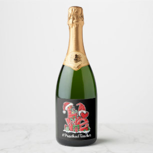 Love Preschool Teacher Gnome Christmas Pyjamas Sparkling Wine Label