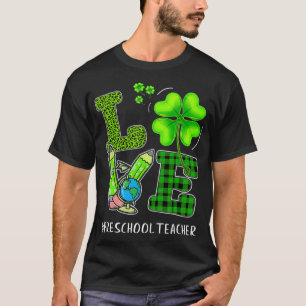LOVE Preschool Teacher Shamrock Leopard St Patrick T-Shirt