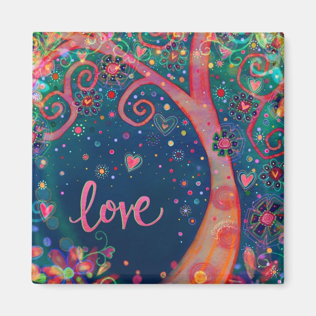 Love Pretty Blue Tree Floral Inspirivity Magnet (Front)
