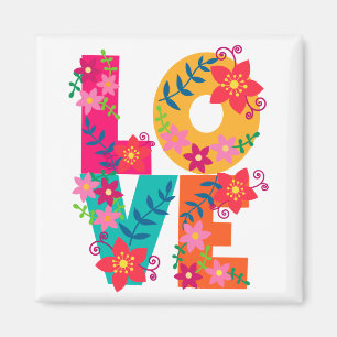 LOVE, pretty floral text Magnet