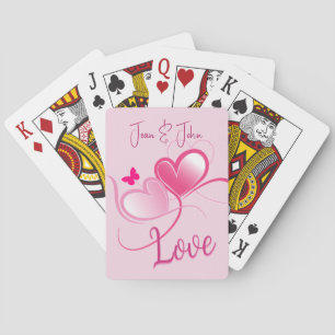 Love Pretty Pink Hearts With Butterfly  Playing Cards