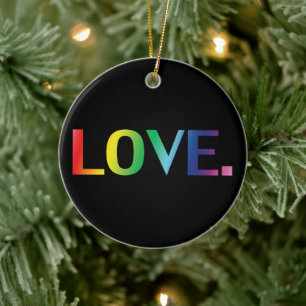 Love, pride lgbt lgbtq rainbow colours black ceramic ornament
