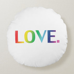 Love, pride lgbt lgbtq rainbow colours white round cushion