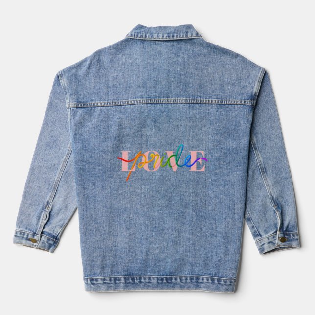 Love Pride Rainbow Colours on Pink Denim Jacket (Back)