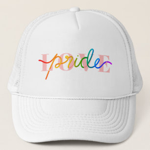 Love Pride Rainbow Colours on Pink Trucker Hat