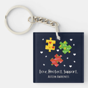 Love Protect Support Autism Awareness Button Key Ring
