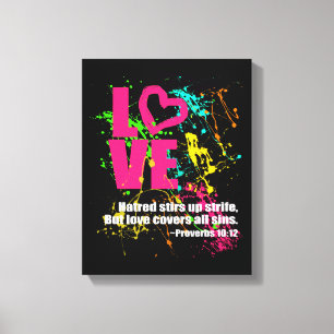 Love Proverbs Bible Verse Neon Paint Splatter Canvas Print