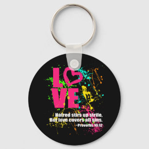 Love Proverbs Bible Verse Neon Paint Splatter Key Ring