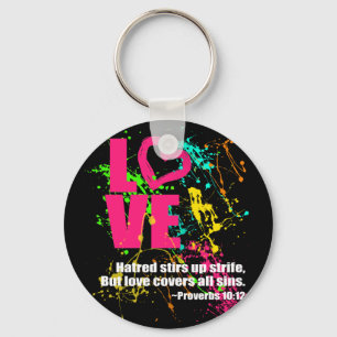Love Proverbs Bible Verse Neon Paint Splatter Key Ring