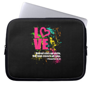 Love Proverbs Bible Verse Neon Paint Splatter Laptop Sleeve