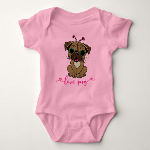 Love Pug Dog Valentine's Day Baby Bodysuit