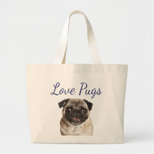 Love Pug Puppy Dog Canvas Totebag Large Tote Bag