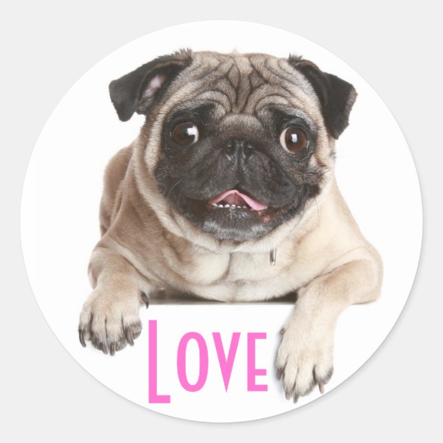 Love Pug Puppy Dog Greeting Stickers (Front)