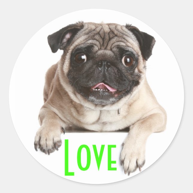 Love Pug Puppy Dog Greeting Stickers (Front)