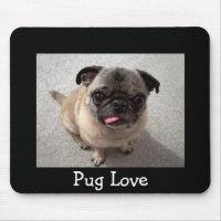 Love Pug Puppy Dog Portrait Black Mousepad