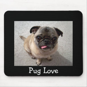 Love Pug Puppy Dog Portrait Black Mousepad
