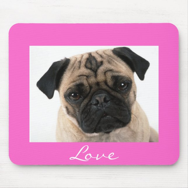 Love Pug Puppy Dog Portrait Pink Mousepad (Front)